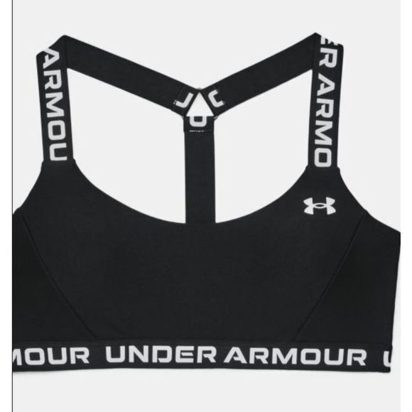 Under Armour 1366986 Womens Sz Small Black/White Wordmark Strappy Low Sports Bra - Picture 3 of 4